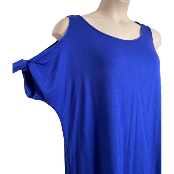 Green Envelope Royal Blue Cold Shoulder Size 1X Short Sleeve Tee Shirt Top NWT - Picture 2 of 10